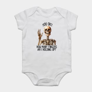 How Many Fingers Am I Holding funny skeleton Baby Bodysuit